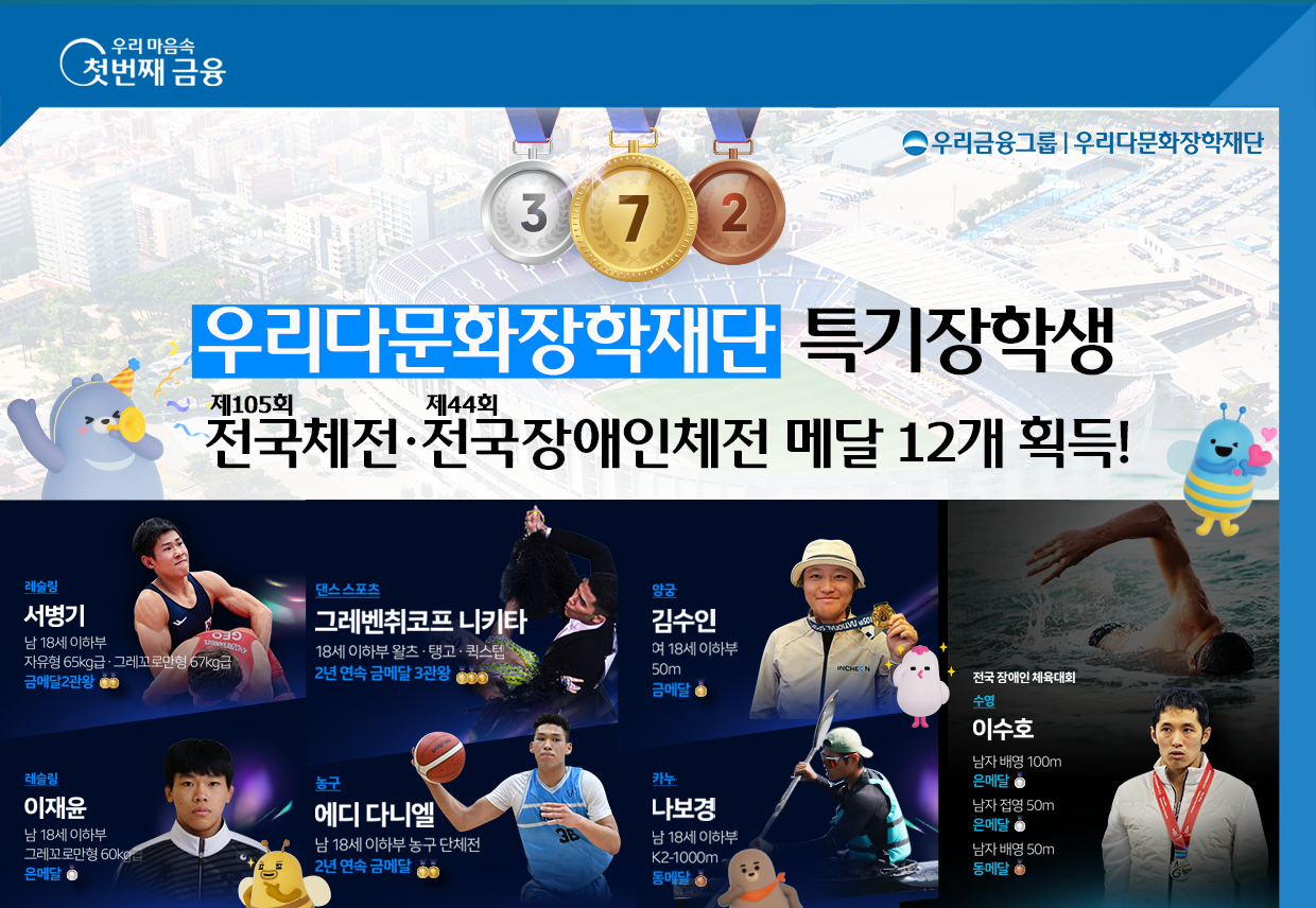 우리다문화장학재단 특기장학생 전국체전·전국장애인체전 메달 12개 획득